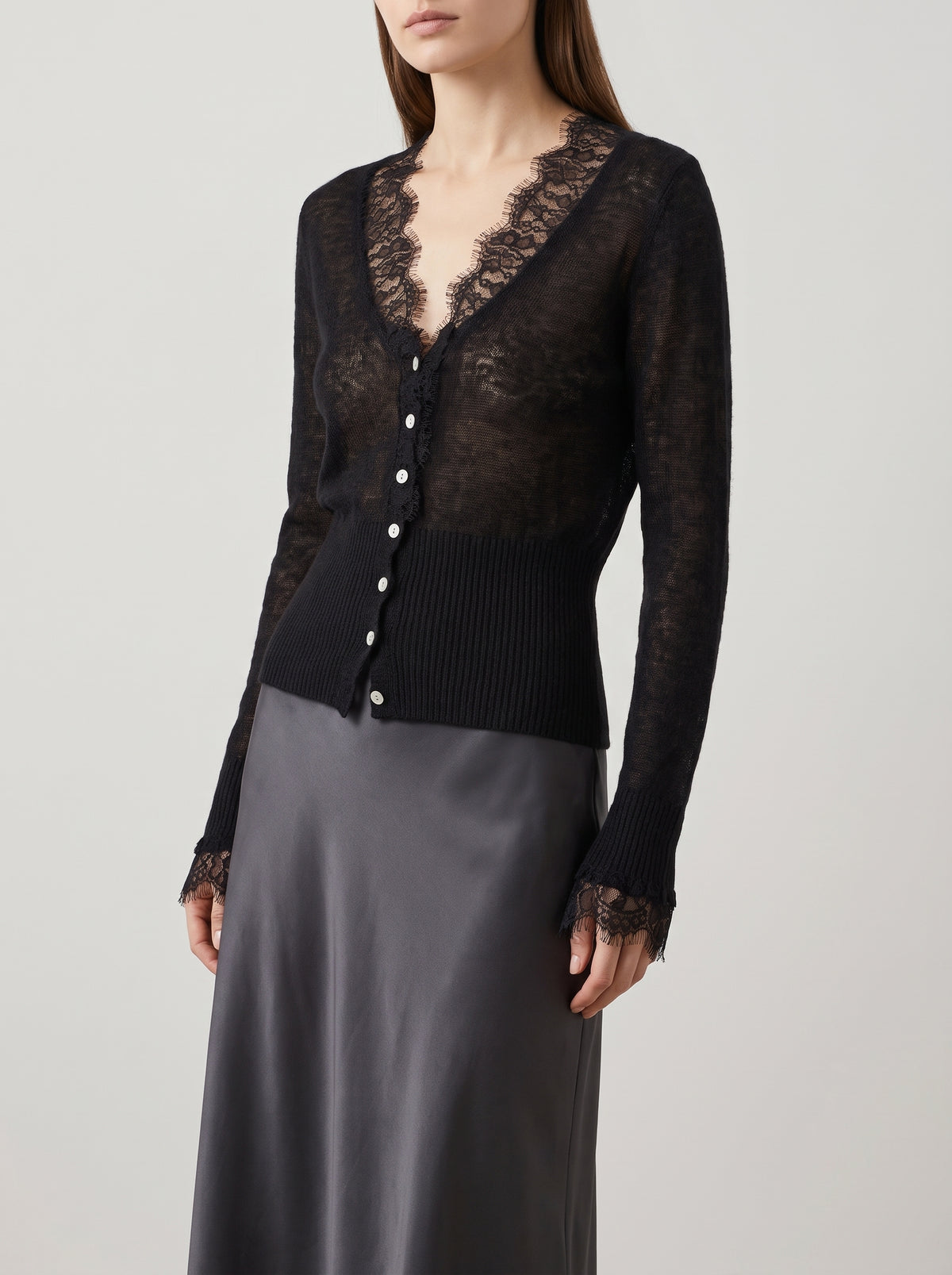 Aurelie Knitted Lace Cardigan - Black