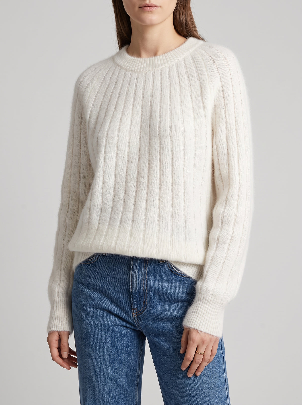 ALEXIA — Ribbed Jumper With Fluffy Collar - White