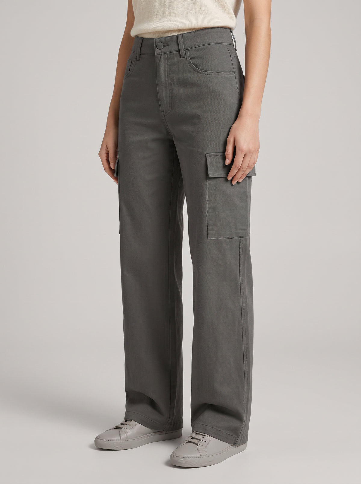 Bianca Straight-Leg Cargo Pants — Charcoal