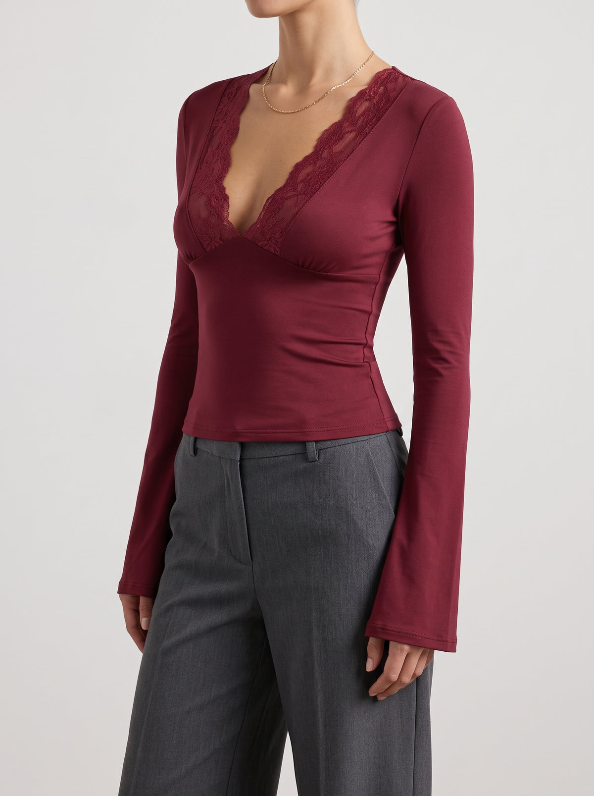 Gaelle Bell-Sleeve Lace Blouse