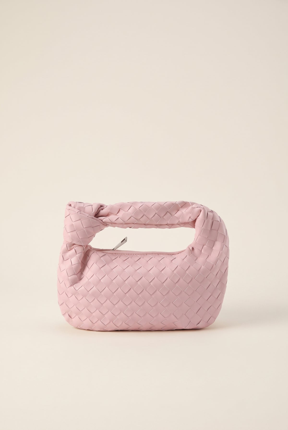Mini sac tressé en effet cuir - Rose poudré