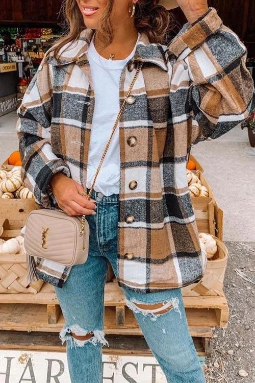 Manteau Chemise Rétro à Carreaux, Gros Boutons — 11 Coloris