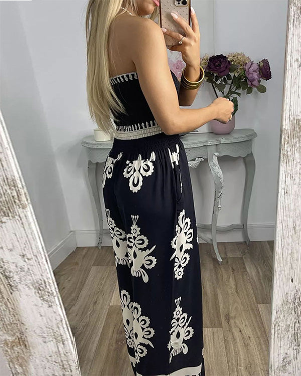 Combinaison Pantalon Large Bustier, Imprimé Totem