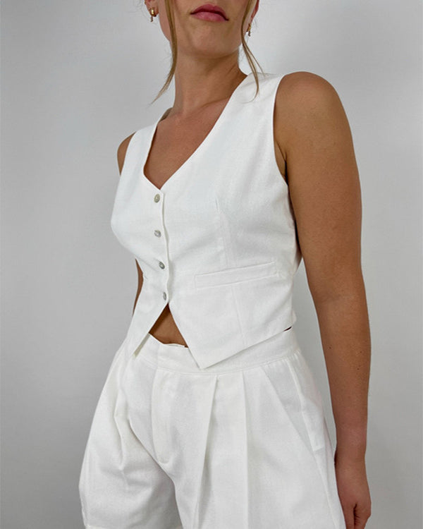 Ensemble Gilet Boutonné Col en V et Short