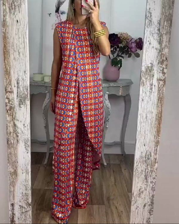 Ensemble Top Long Asymétrique et Pantalon — 11 Coloris