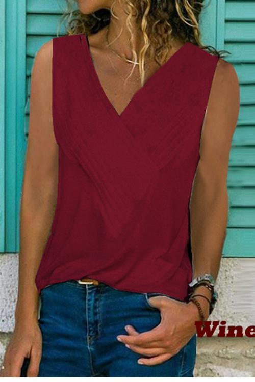 T-Shirt Basique Sans Manches, Col en V