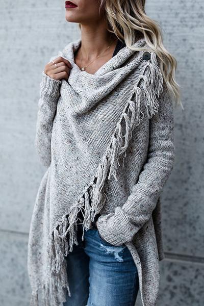 Pull Asymétrique, Col Bénitier, à Pompons