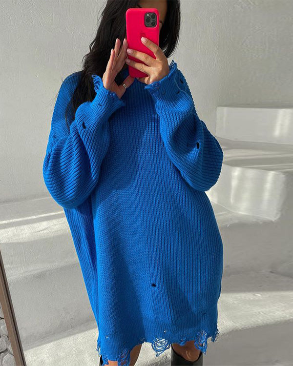 Pull Oversize Chic, Col Rond, Effet Délavé
