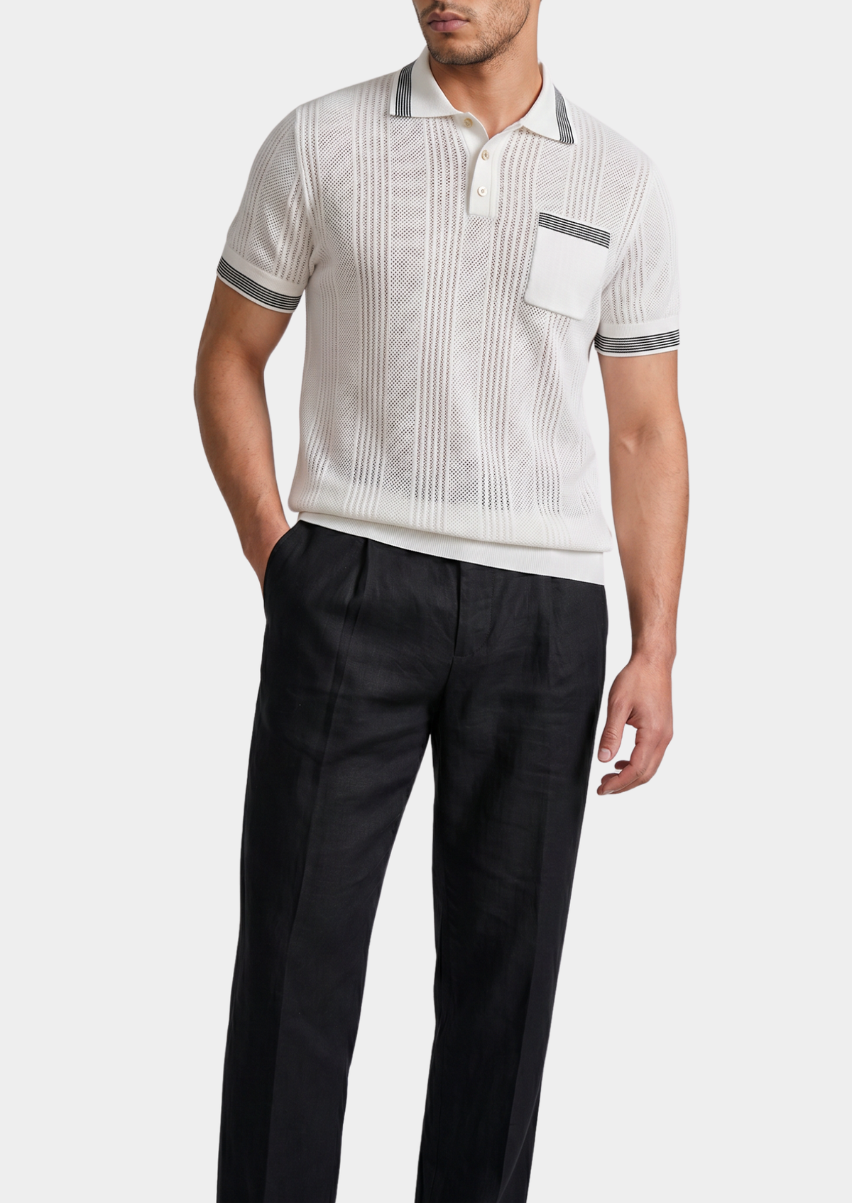 Polo léger en maille ajourée Leon blanc