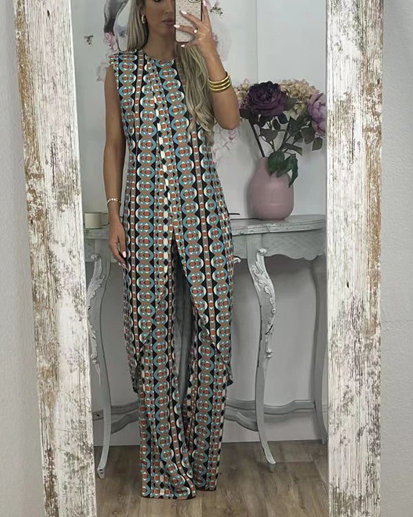 Ensemble Top Long Asymétrique et Pantalon — 11 Coloris