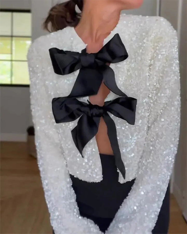 Veste Réversible à Sequins, Nœud Papillon