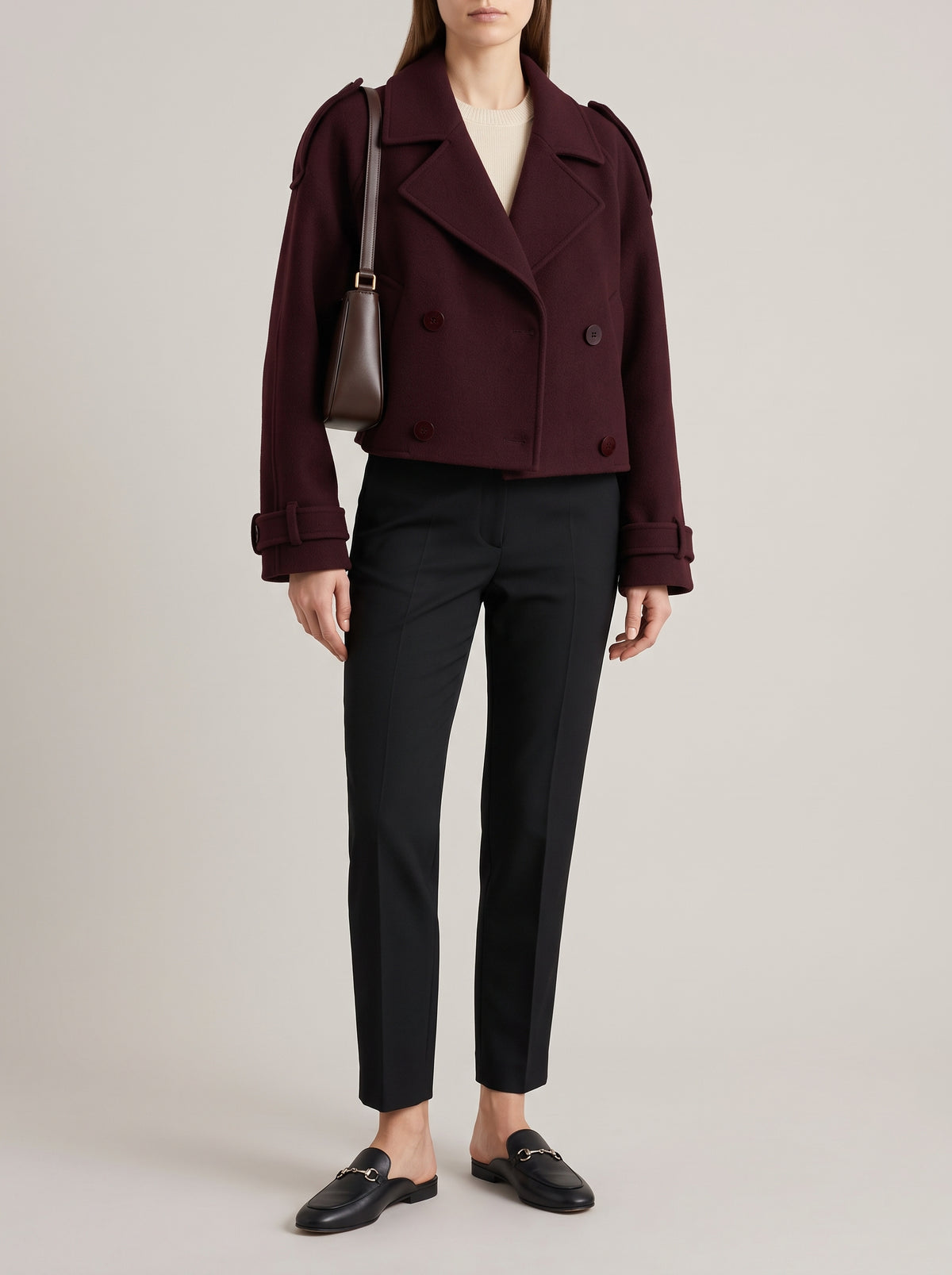 Daphne Short Tweed-Blend Coat — Burgundy