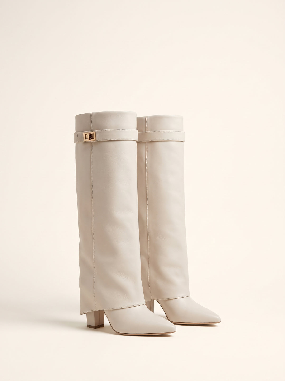 Bottes hautes Monica ajustées - Beige lisse