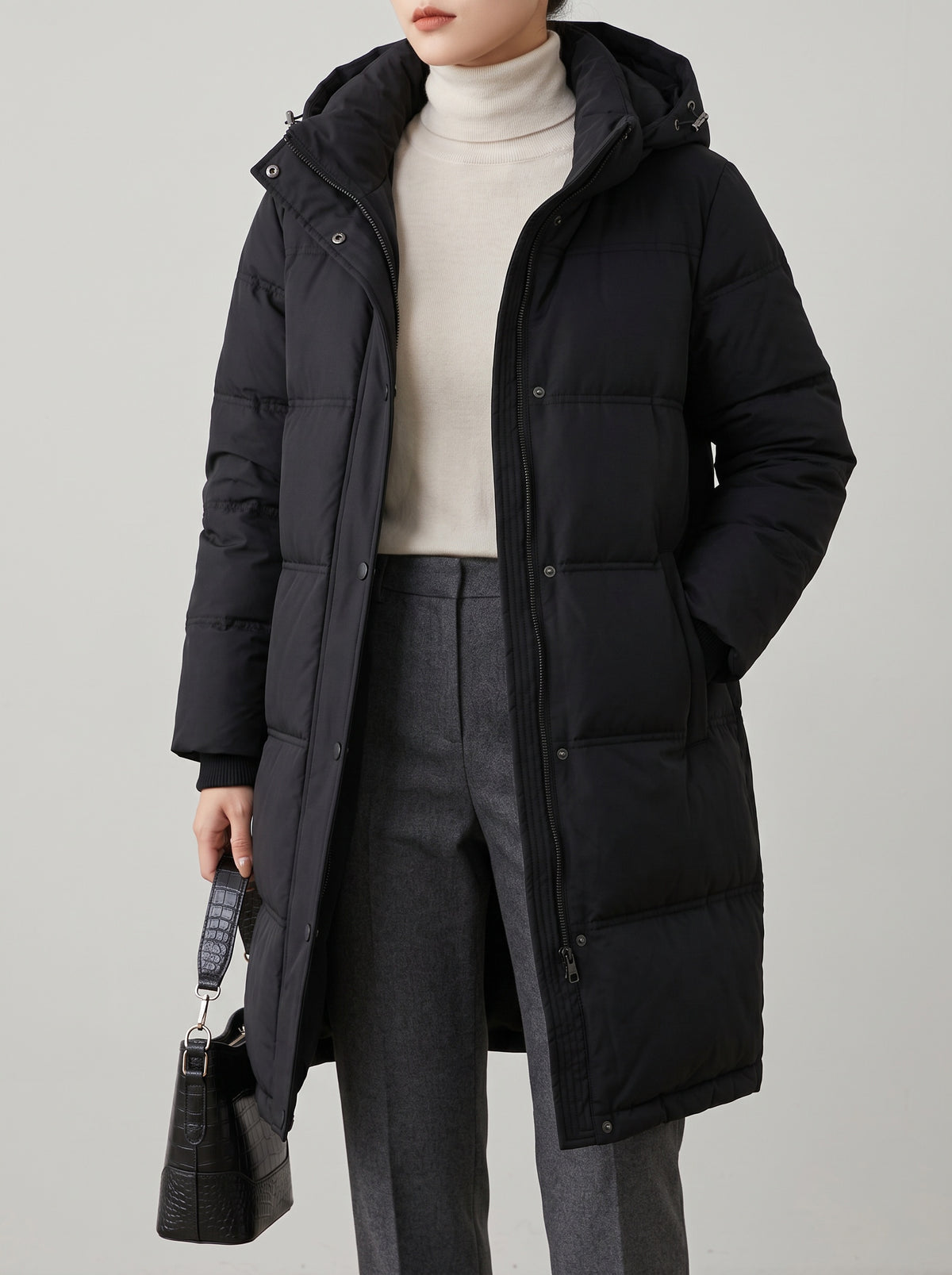 Parka Carlyn à capuche effet cuir - Noir