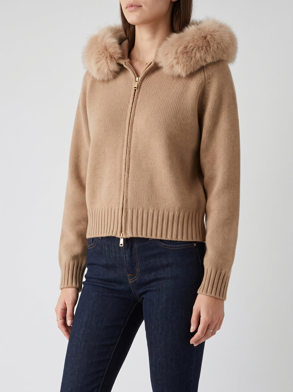 Veste Odette en laine mélangée doublée de satin - Marron