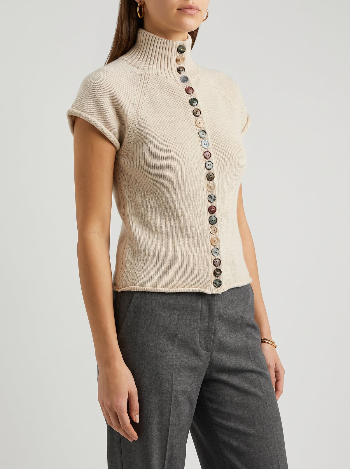 Nadia Ribbed Knit Cardigan Top - Beige