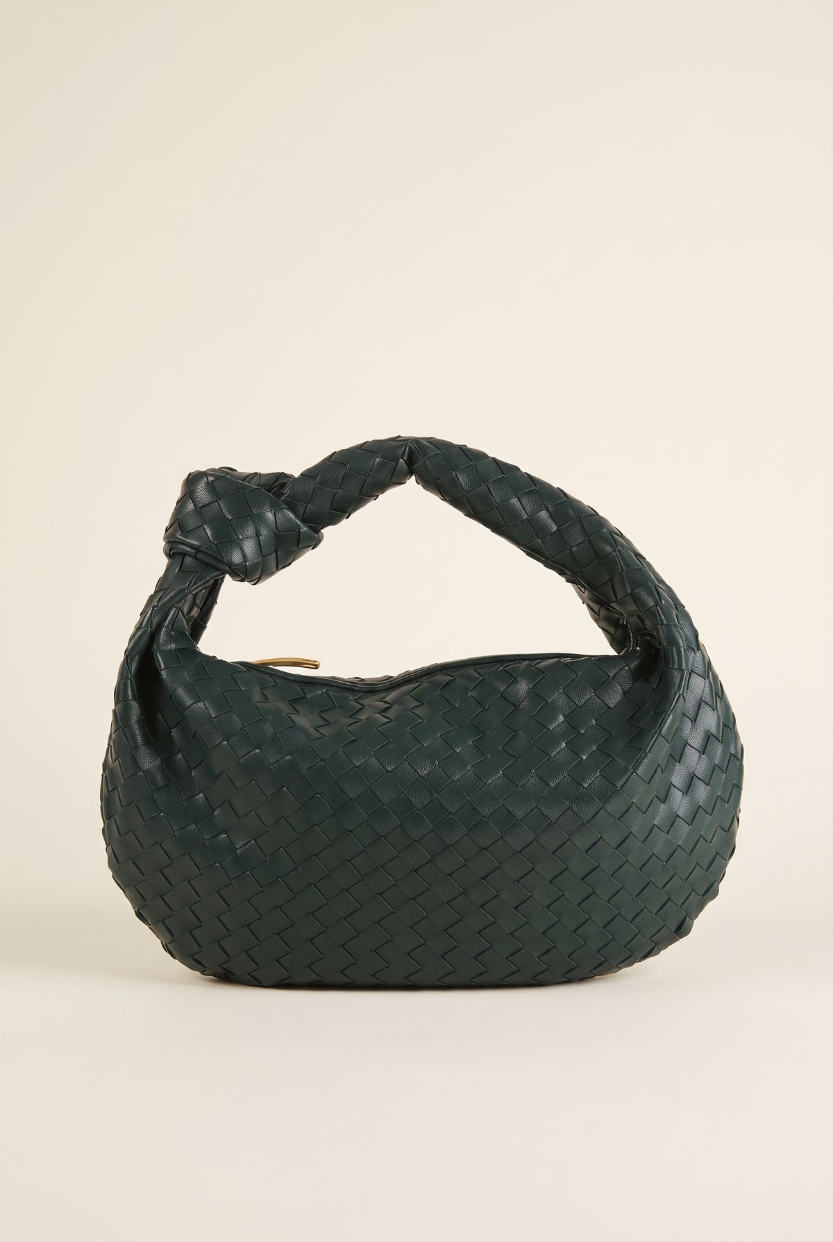 Medium Woven Bag with Leather Details — Dark Green