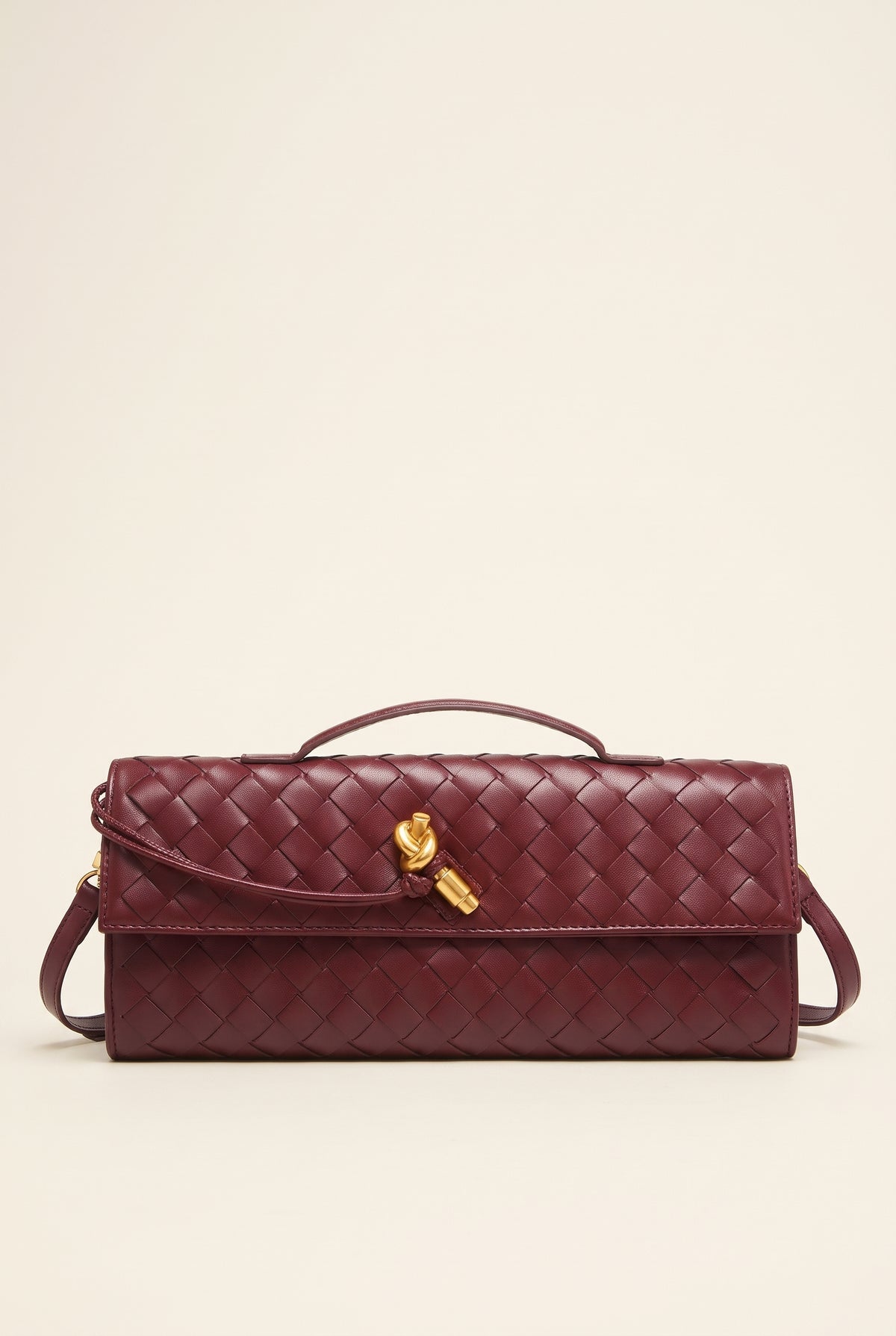 Bianca Woven Faux Leather Handbag — Wine