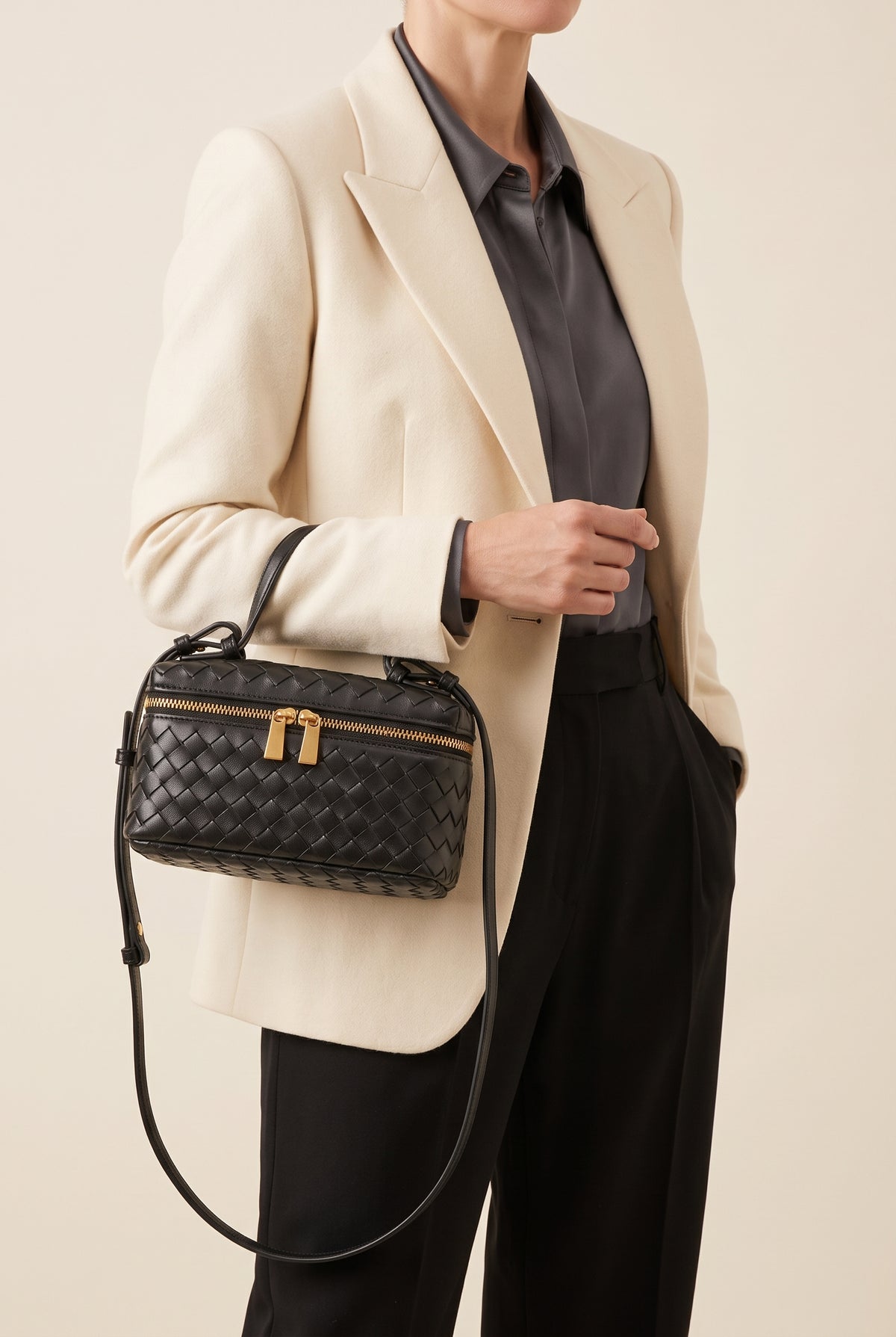 Tara Woven Leather Handbag — On-Model View