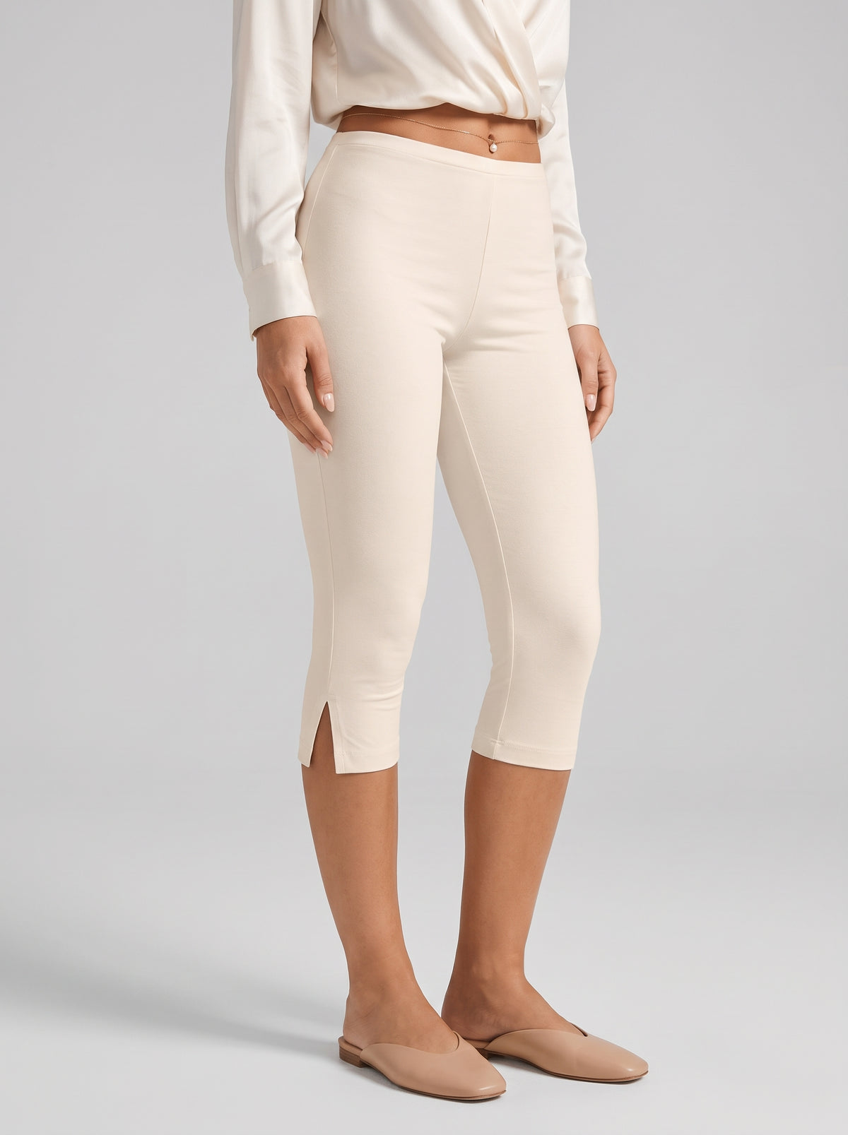 Halia Split-Hem Capri Pants — Cream