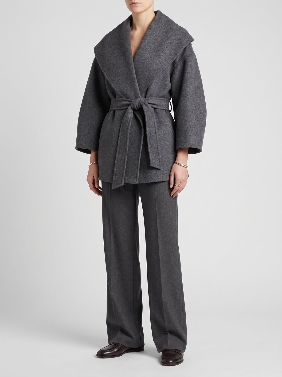 Lorelie Wool and Cashmere Wrap Coat — Gray