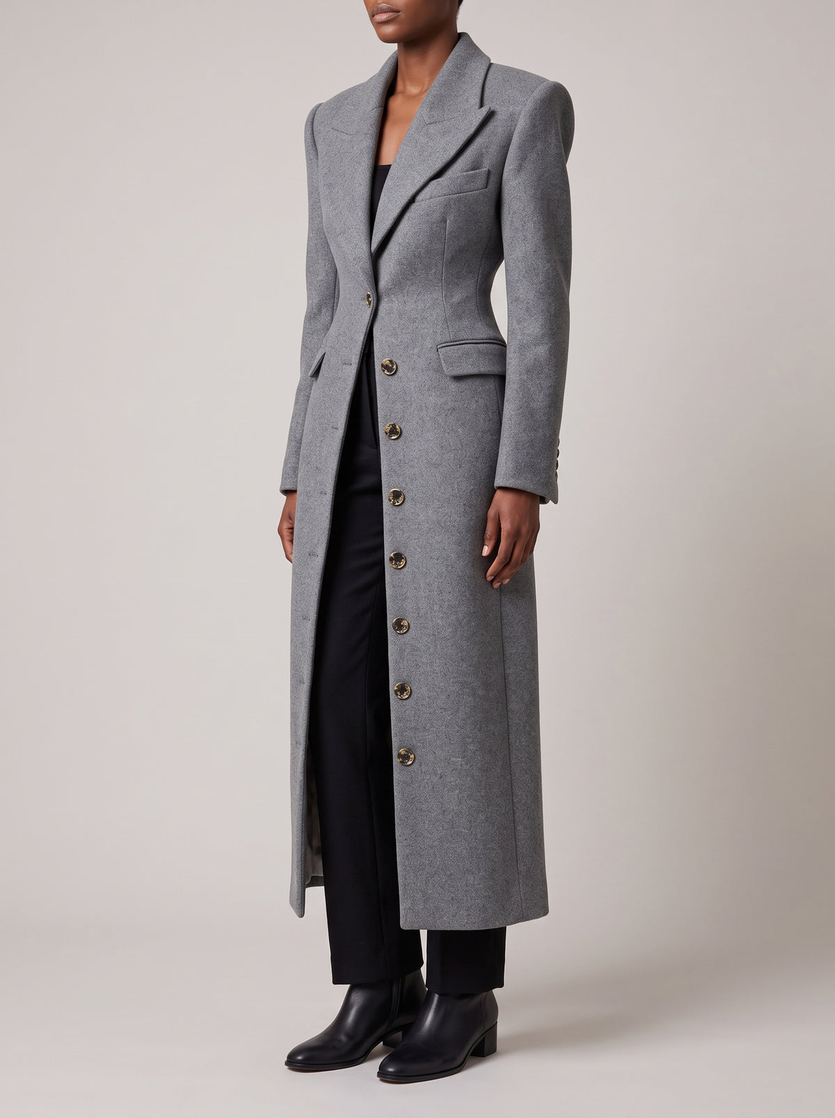 Aediva Long Fitted Wool-Blend Coat — Gray
