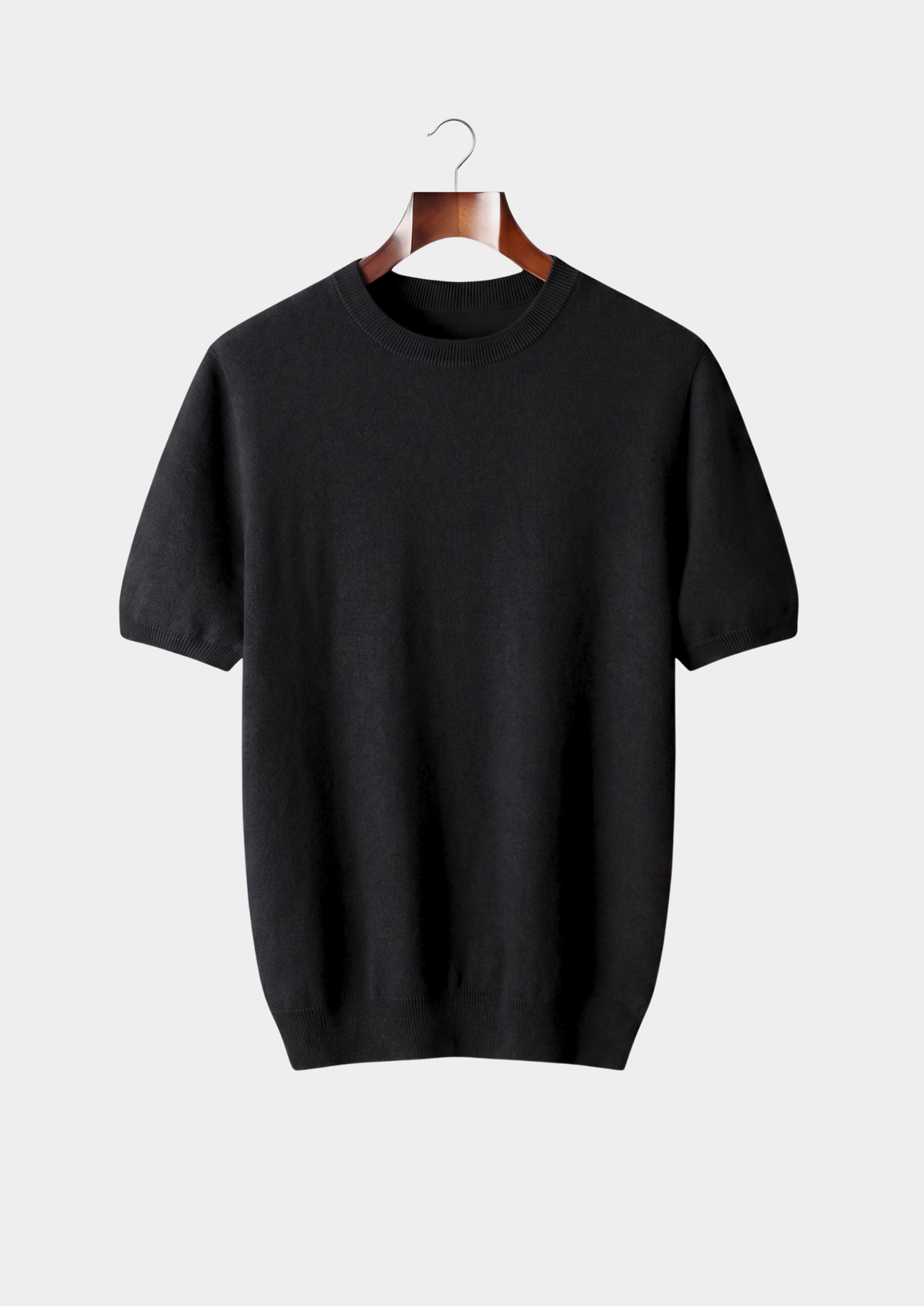 T-Shirt col rond classique en cachemire premium noir