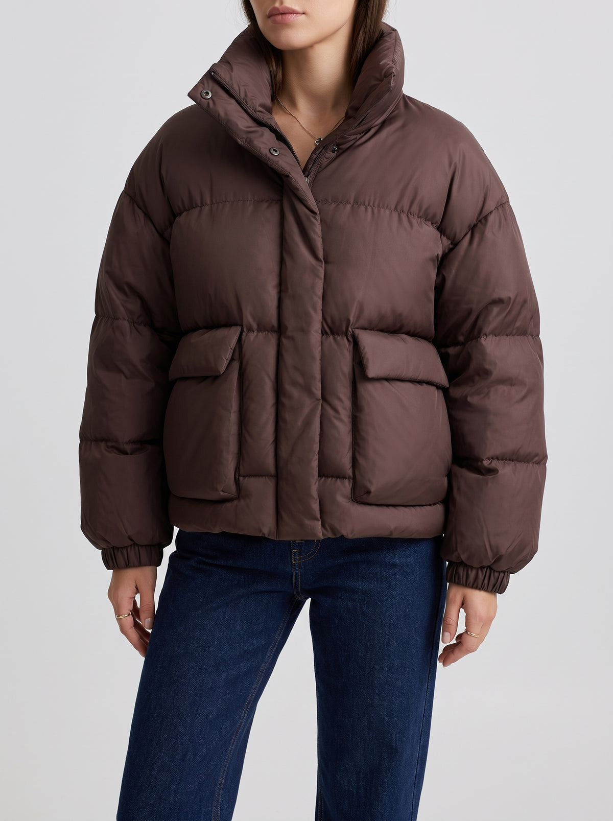 Janine Hooded Quilted Coat — Dark Brown