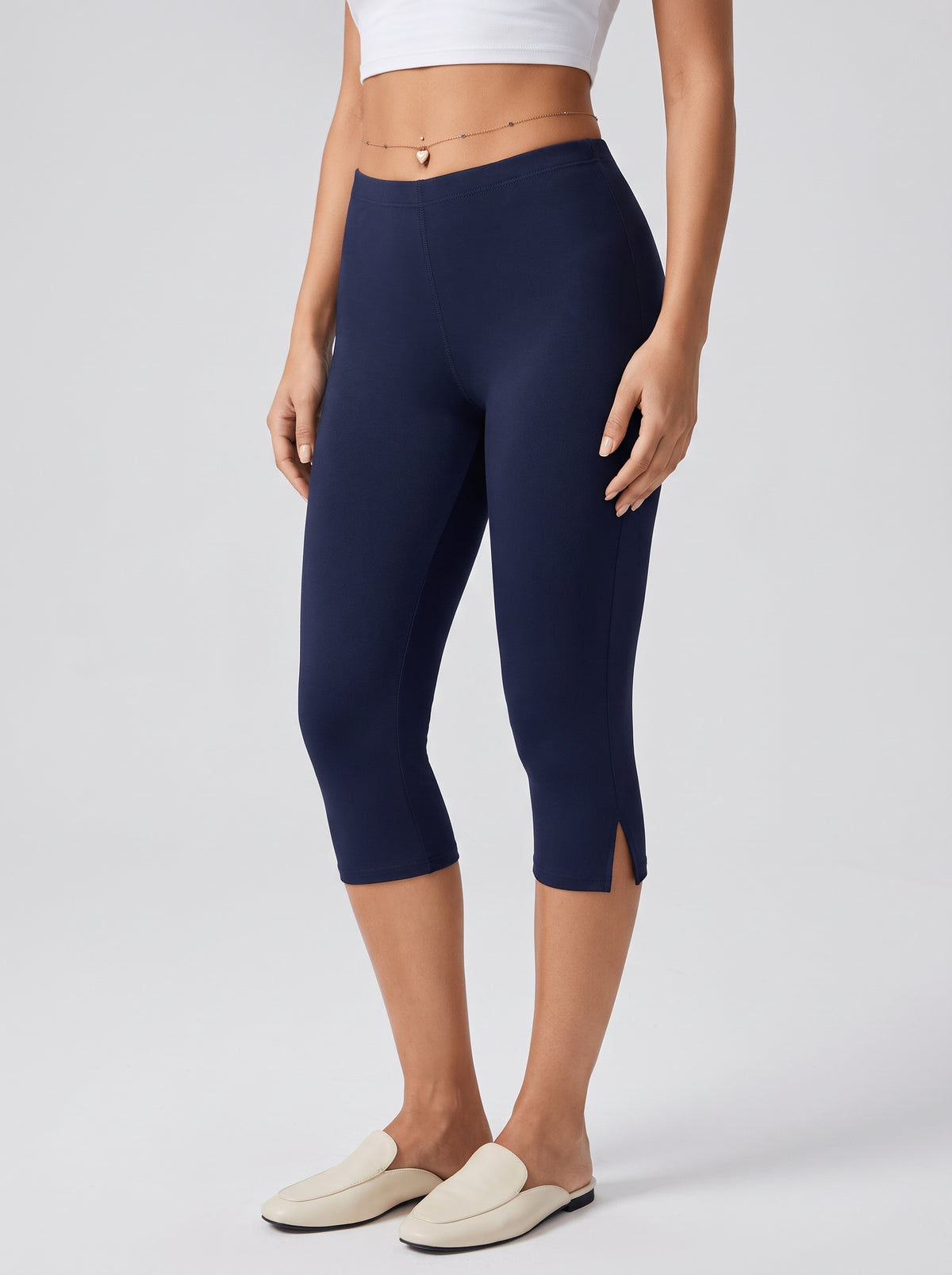 Halia Split-Hem Capri Pants — Navy