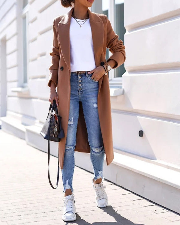 Manteau en Laine Droit, Style Britannique