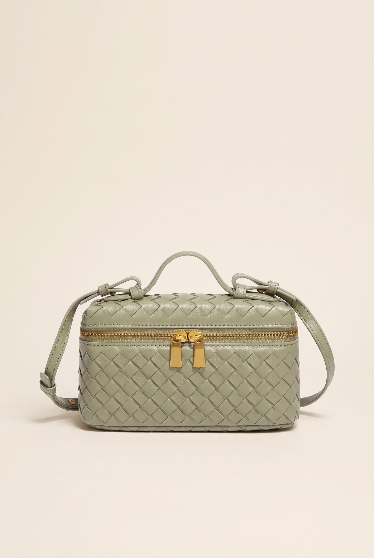 Tara Woven Leather Handbag — Olive Green