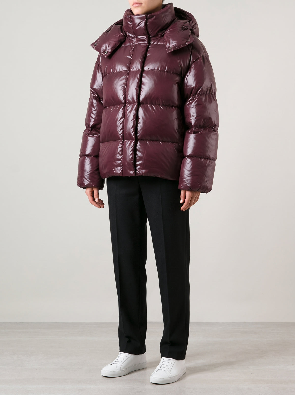 Nica Hooded Quilted Cotton Coat — Burgundy