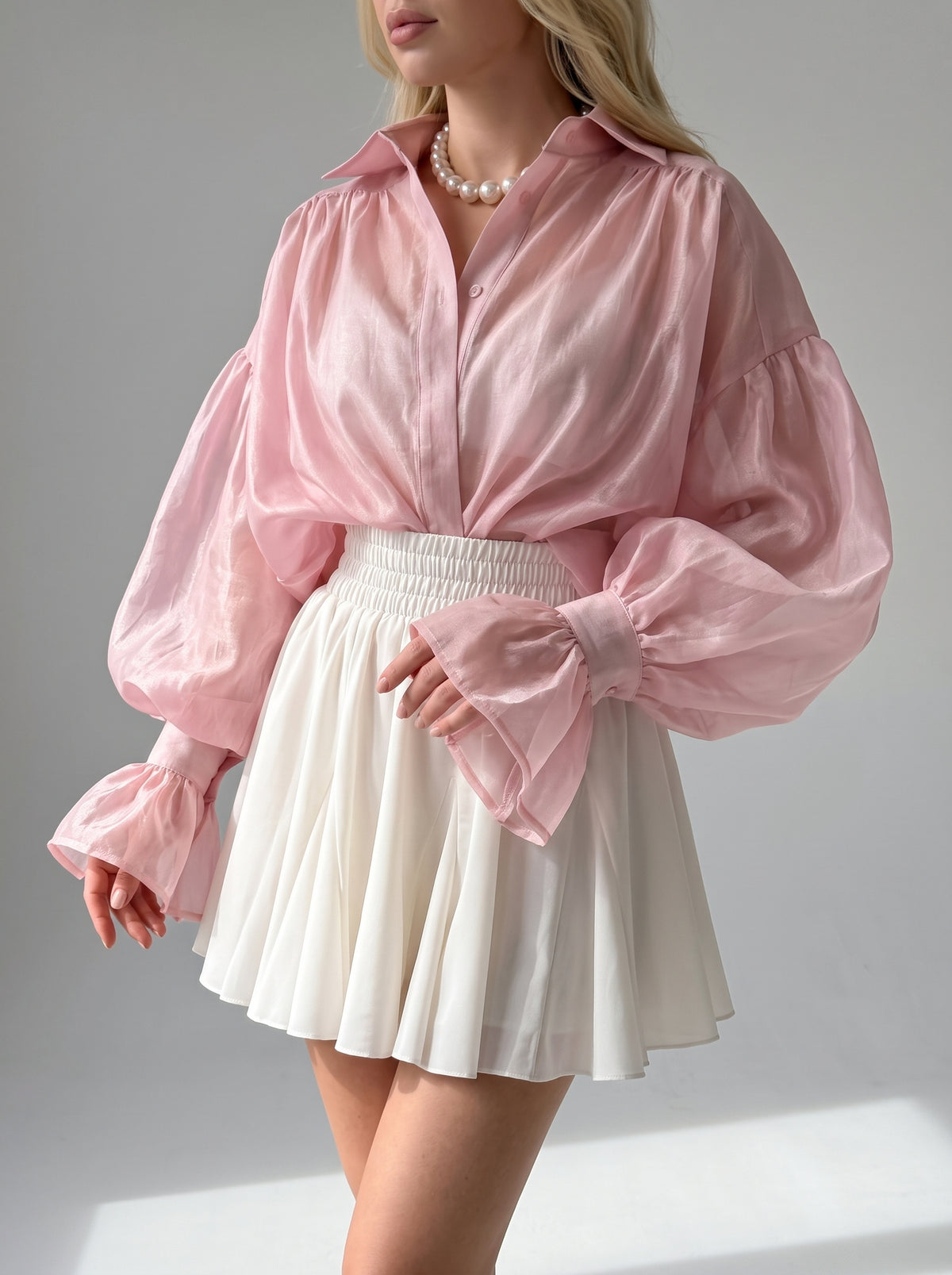 Brielle Sheer Button-Up Blouse - Pink