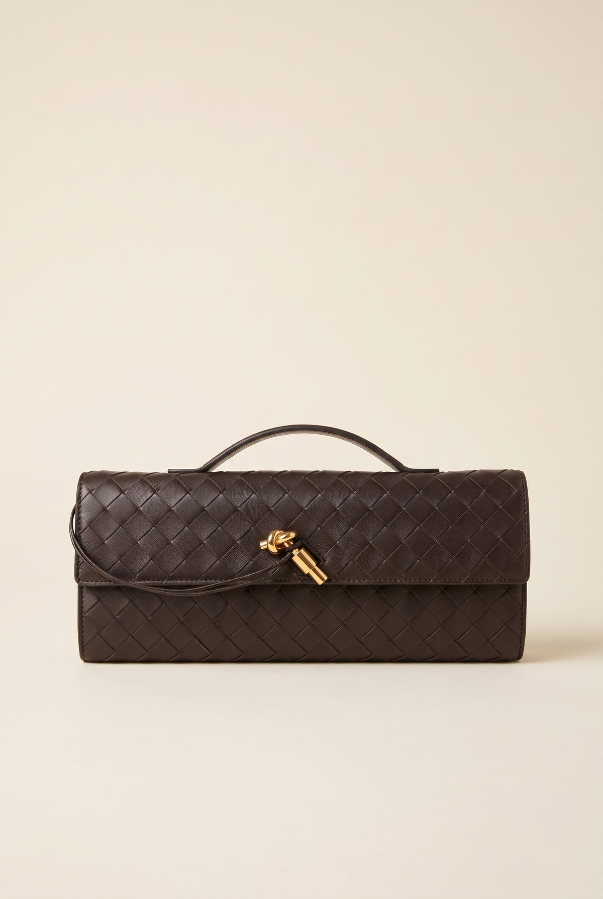Bianca Woven Faux Leather Handbag — Brown