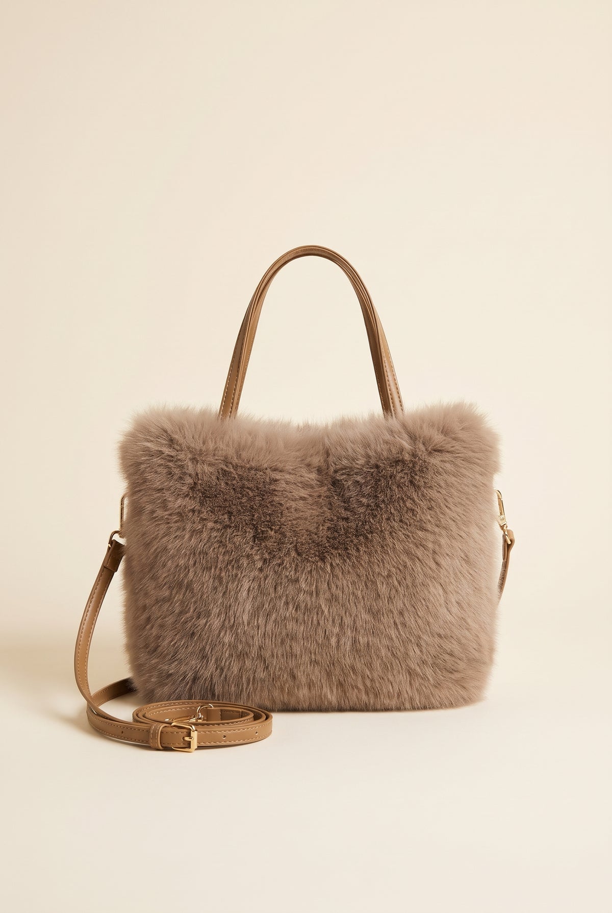 Maricar Faux Fur Crossbody Bag — Brown