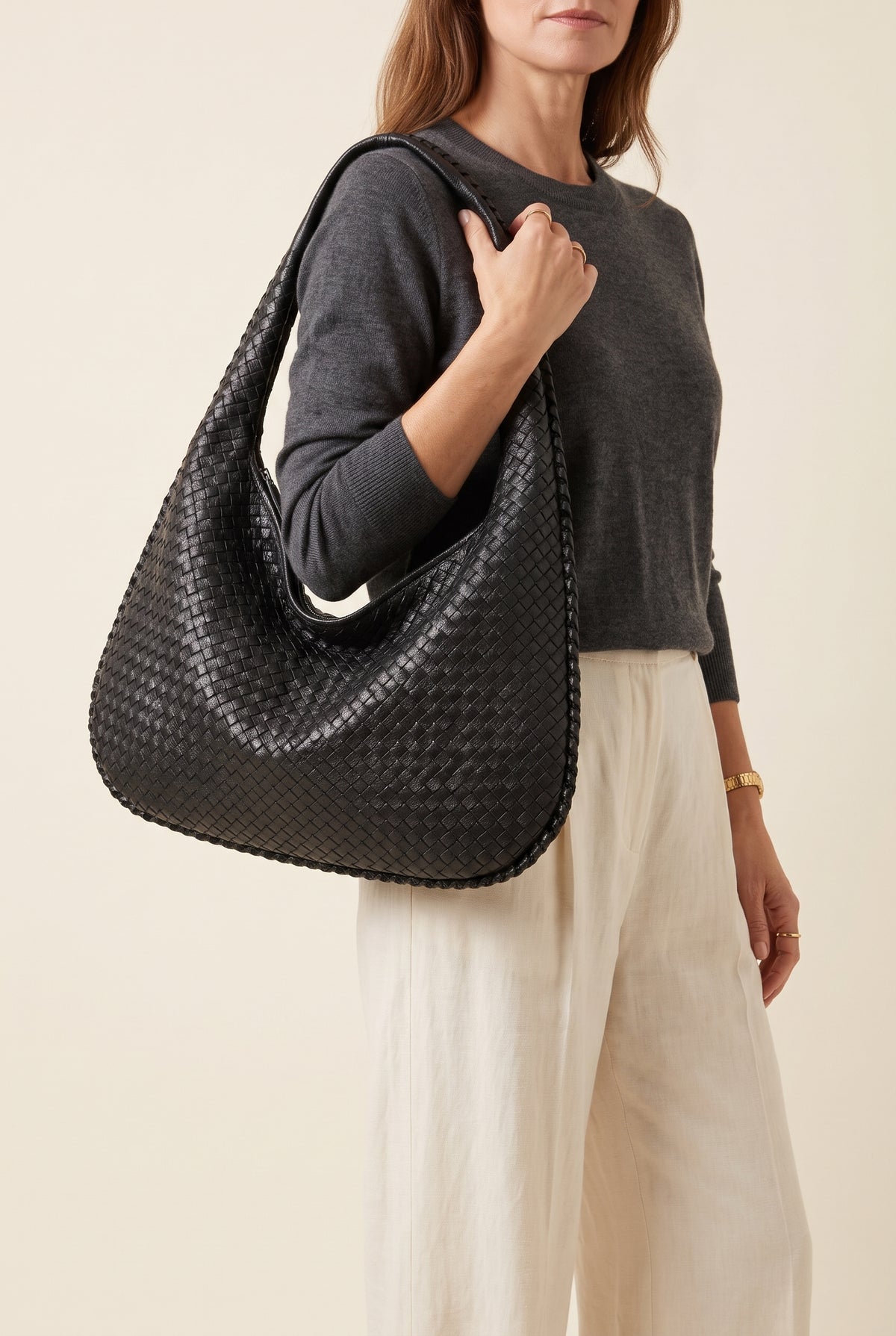 XL Woven Leather Bag — On-Model View
