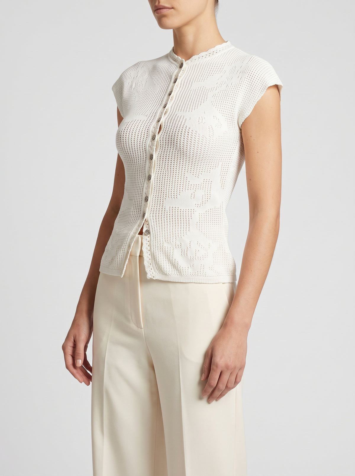 Anne — Knitted Cardigan Top - Beige