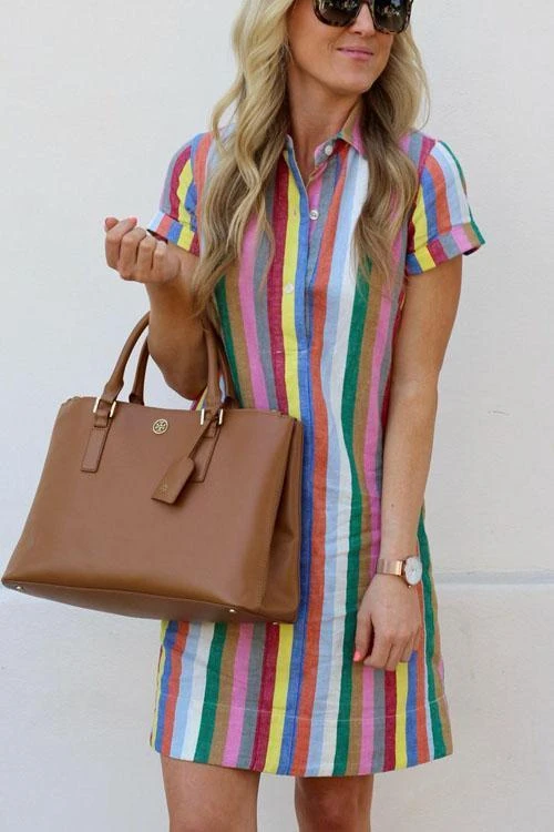 Robe Chemise Longue Rayée Arc-en-Ciel