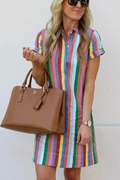 Robe Chemise Longue Rayée Arc-en-Ciel