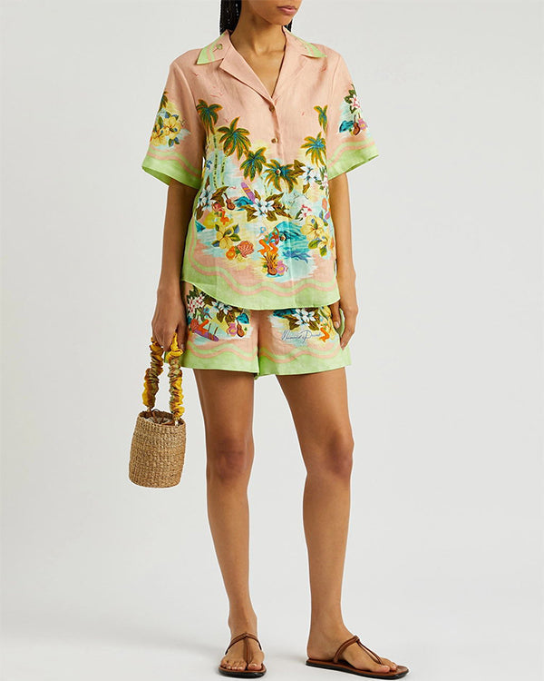 Ensemble Chemise et Short Imprimé, Esprit Vacances