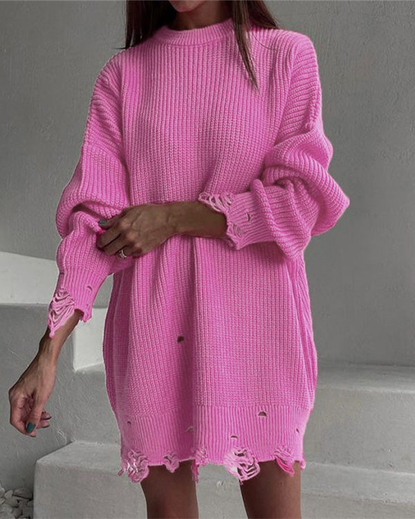 Pull Oversize Chic, Col Rond, Effet Délavé