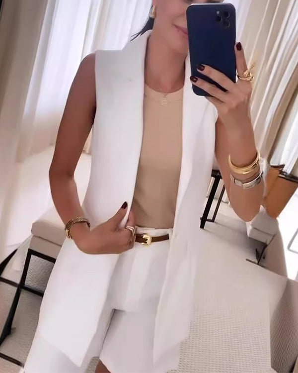Ensemble Veste Gilet à Revers et Short
