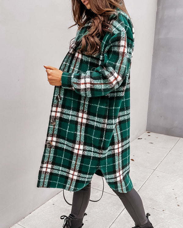 Manteau Long en Laine à Carreaux, Style Urbain