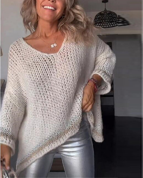 Pull Ajouré Confortable, Col en V