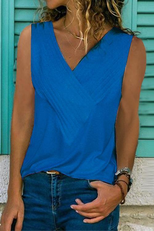 T-Shirt Basique Sans Manches, Col en V