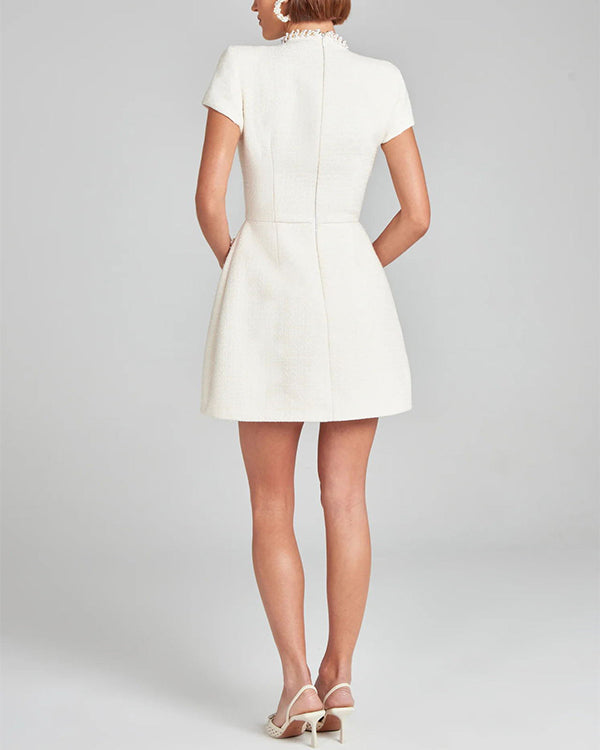 Robe Courte Chic Col Montant, Style Chanel