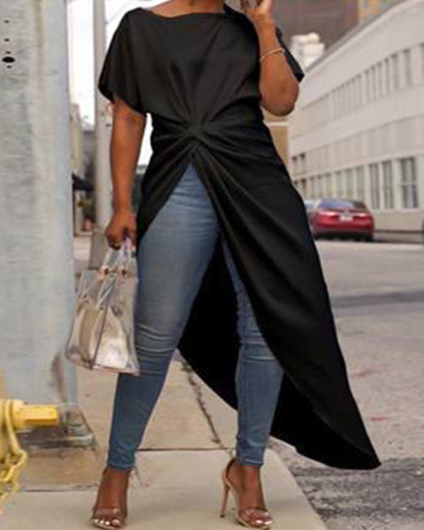 T-Shirt Long Asymétrique, Col Rond