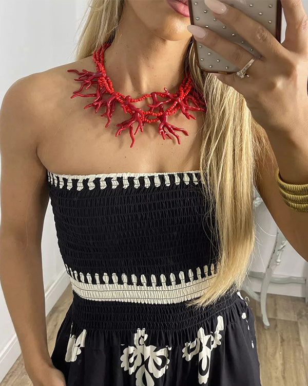 Combinaison Pantalon Large Bustier, Imprimé Totem