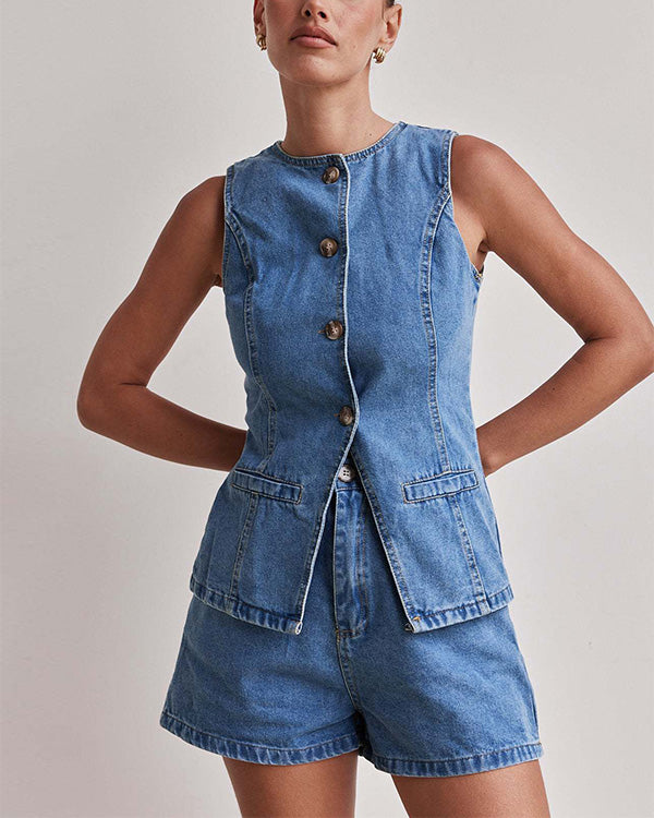 Ensemble Débardeur en Denim et Short en Jean