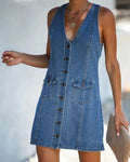 Robe Courte en Denim, Débardeur Boutonné